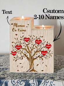 1pc Customized Name Candle, Tree Of Life, Personalized Family Tree Wooden Candle Holder, Laser Engraved Name, Home Decor, Christmas Gift, For Parents, Family, Home Decoration, Gift, Multi-Functional, High Quality, Colorful, Modern, Customized, Personalized, Unique, Ideal Gift For Her, Anniversary, Valentine's Day, Mother's Day, Birthday, Father's Day, Graduation, Wedding, Housewarming, Customized Candle Holder, Holiday Calendar - Multicolor - View 1