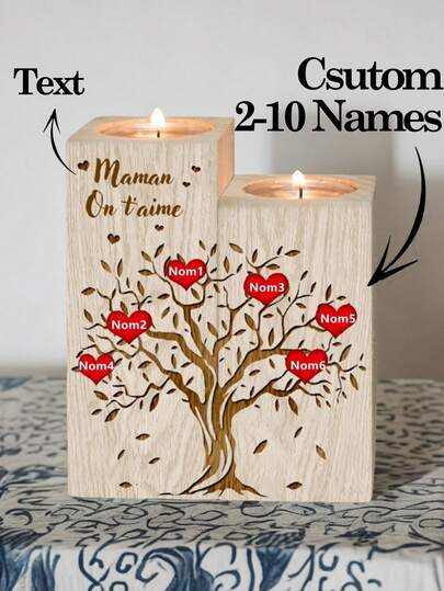 1pc Customized Name Candle, Tree Of Life, Personalized Family Tree Wooden Candle Holder, Laser Engraved Name, Home Decor, Christmas Gift, For Parents, Family, Home Decoration, Gift, Multi-Functional, High Quality, Colorful, Modern, Customized, Personalized, Unique, Ideal Gift For Her, Anniversary, Valentine's Day, Mother's Day, Birthday, Father's Day, Graduation, Wedding, Housewarming, Customized Candle Holder, Holiday Calendar