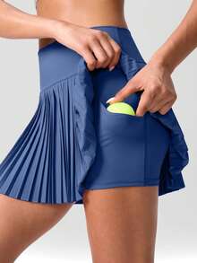 tooluck Pleated Tennis Skirt For Women With Pockets Shorts Women's High Waisted Lightweight Athletic Golf Skorts Skirts Blue - 霧霾藍 - 查看 5