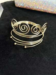 1pc Metal Street Style Hinged Bangle Bracelet, Multi-Layer Geometric Baroque Personalized Wrist Cuff - Two-headed Snake - View 5