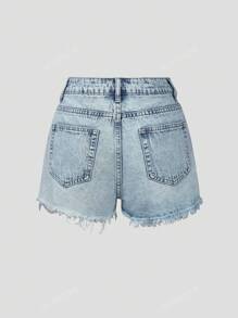 Women's Street Style Non-Stretch Distressed Button Fly Denim Shorts, Versatile Casual Fit For Spring/Summer