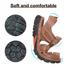 CAMEL CROWN Dép xăng đan bít mũi bằng da thật dành cho nam, thoải mái và bền bỉ, thích hợp cho đi bộ đường dài, dạo biển và mặc mùa hè. - màu nâu - Xem 3