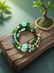 Bohemian Multi-Layer Beaded Women's Bracelet Vintage Natural Stone Bracelet Women's Vintage  Jewelry Perfect Birthday Anniversary Valentine's Day Gift To A Friend Lover Mom Daily Casual Jewelry Travel Party Accessories - 綠色 - 查看 6