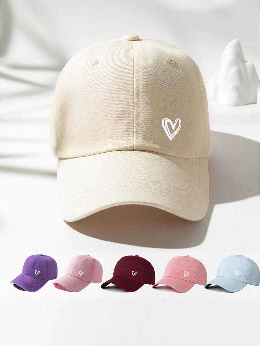 1pc Heart Print Adjustable Baseball Cap, Outdoor Sun Protection Casual Hat For Spring Autumn Travel Beach, For Young Men, Y2K Style,Summer,Holiday - Baseball Cap - View 1