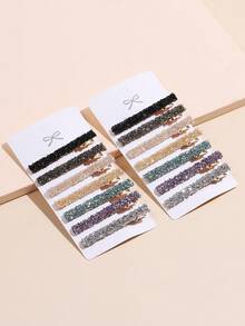 2-14pcs/Set Fashionable Multi-Color Shiny Sequin & Rhinestone One-Piece Side Bangs Hair Clips, Suitable For Daily Use By Women - Multicolor - View 10