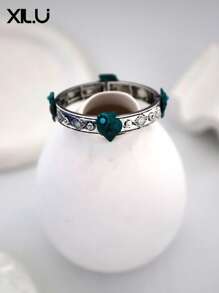 1pc Fashion Metal Flower Pattern Vintage Western Cowboy Style Adjustable Bracelet, Unisex