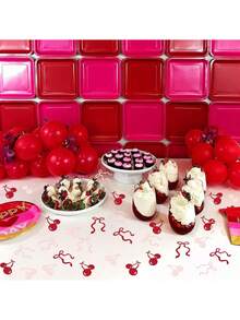 100 件蝴蝶结和红樱桃五彩纸屑，洗礼婴儿送礼会生日派对订婚派对桌面装饰用品，情人节周年纪念母亲节派对装饰用品，可爱浪漫主题派对装饰用品，由纸制成，可重复使用 - 彩色 - 查看 5