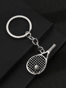 1pc Fashionable Vintage Minimalist Hollow Tennis Racket Shaped Keychain Accessories For Men - Antique Silver - View 1