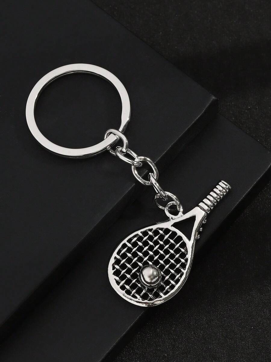 1pc Fashionable Vintage Minimalist Hollow Tennis Racket Shaped Keychain Accessories For Men - Antique Silver - View 1