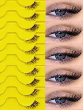 10 pares de pestañas postizas naturales, medias pestañas de ojo de gato con banda transparente, pestañas esponjosas y difuminadas de 3D de imitación de visón, adecuadas para juegos de roles, tiras de pestañas, pestañas, pestañas postizas