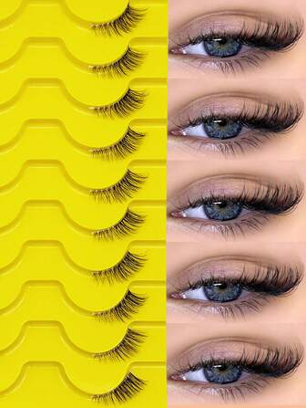 10 Pairs False Eyelashes Natural Half Lashes Cat Eye Clear Band Lashes Fluffy Wispy 3D Faux Mink Lashes Pack Soft Strips Fake Eyelashes-Suitable For Role Playing Strip Lashes, Lashes, Eyelashes, Fake Lashes