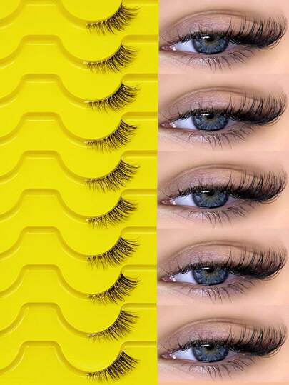 10 pares de pestañas postizas naturales, medias pestañas de ojo de gato con banda transparente, pestañas esponjosas y difuminadas de 3D de imitación de visón, adecuadas para juegos de roles, tiras de pestañas, pestañas, pestañas postizas