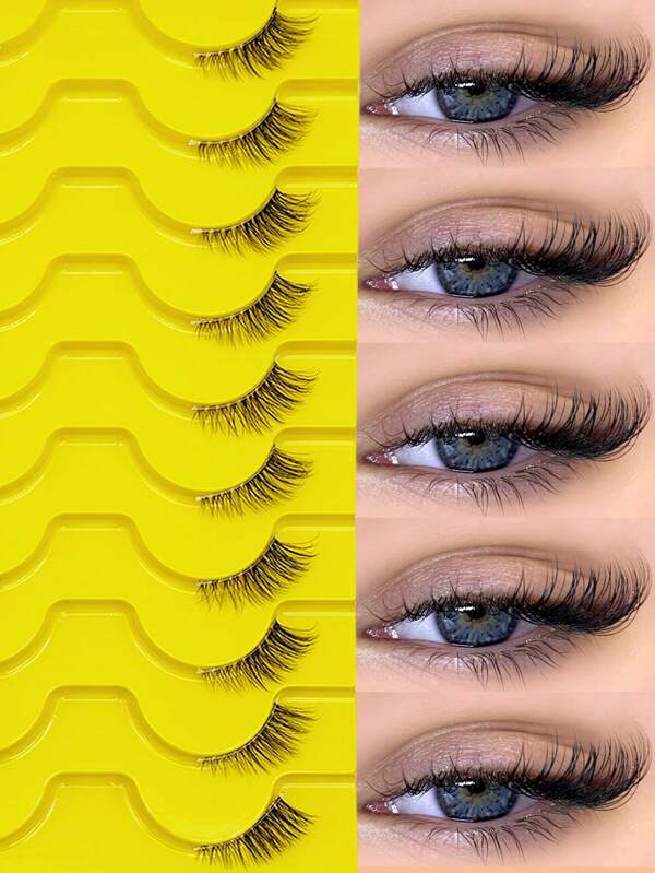 10 pares de pestañas postizas naturales, medias pestañas, ojos de gato, banda transparente, pestañas esponjosas y difuminadas, pestañas de mink 3D falsas, tiras suaves, pestañas postizas - adecuadas para juegos de roles