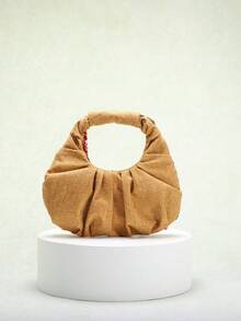 1 件 Sculptedstyle 包袋 - 彩色 PVC 亮片拼布、网眼、刺绣花叶云朵图案褶皱休闲夏季沙滩手提包，适合女士 - 橘色 - 查看 4