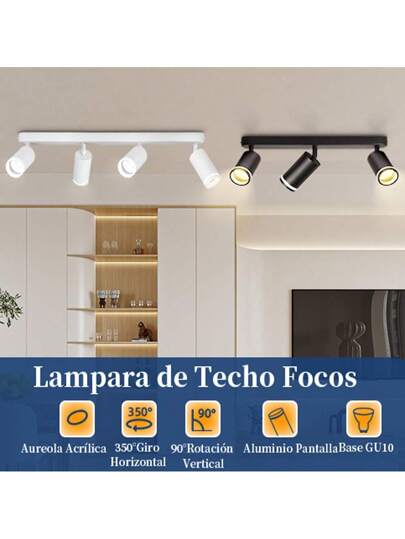 Ative Ceiling Mounted Linear Track Lighting, Wand Living Room Single/Double/Triple/Quad Head Aluminum Spotlight GU10 Lamp Holder, Vintage Or out Bulbs, Easy Installation, Hardwired, Exhibition Hall/Reading Room/Dining Room/Bar/Bedroom/Cafe/Dining Hall/Clothing Store/Living Room, Available In Multiple Sizes As Needed