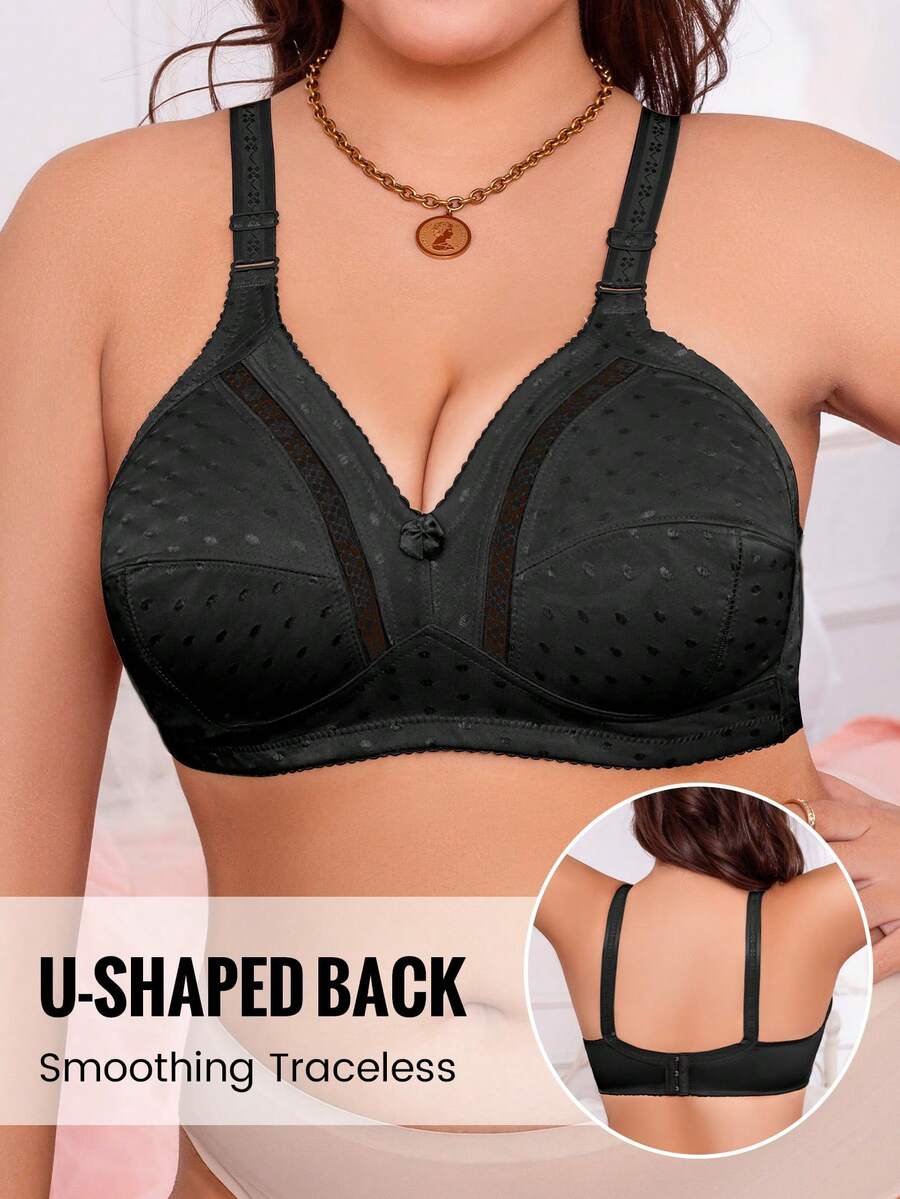 1 pieza Sujetador de lencería para mujer talla grande, con tirantes anchos ajustables, sin cables y sin costuras, delgado y transpirable, sujetador de enfermería cómodo de lencería - Negro - Ver 1