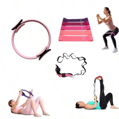 7 件套瑜伽健身套装：普拉提环、阻力带、手臂、大腿/小腿、核心、腿部和臀部、脚部拉伸带，用于拉伸和家庭健身房，打造完美身材（表面材料为泡沫，运输过程中可能会有压痕和划痕，属于正常现象）健身房配件、运动、健身房、家庭锻炼、运动配件、健身房配件、CrossFit 配件