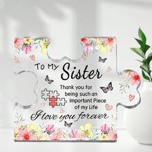 1pc, Ideias para presentes para irmãs, Placa de acrílico em forma de quebra-cabeça, Decorações para mesa de escritório em casa, Lembrança para irmãs, Te amo para sempre