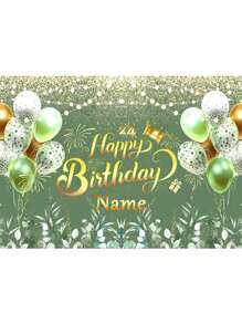 1 pieza Tela de fondo personalizable con nombre y edad para fiesta de 18 cumpleaños, decoración de banner de fondo con diseño verde y dorado para fiesta de cumpleaños de bebé y adulto