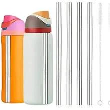 4/6 金属吸管替换件适用于水瓶，含 2 个吸管清洁刷，可重复使用不锈钢吸管旅行杯吸管，兼容 24 盎司 32 盎司水瓶，返校用品 - 銀色 - 查看 11