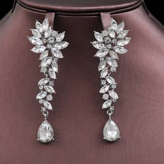 1 par de aretes con diseño de hoja y gota de agua, accesorios para mujeres adecuados para boda, baile, actuación, fiesta