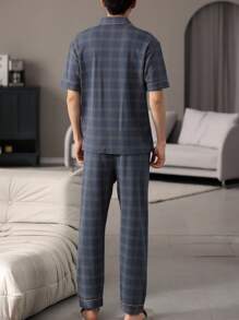 2pcs Men's Loungewear Set - Short Sleeve Cardigan Top And Long Pants, Breathable Moisture-Wicking Pajamas