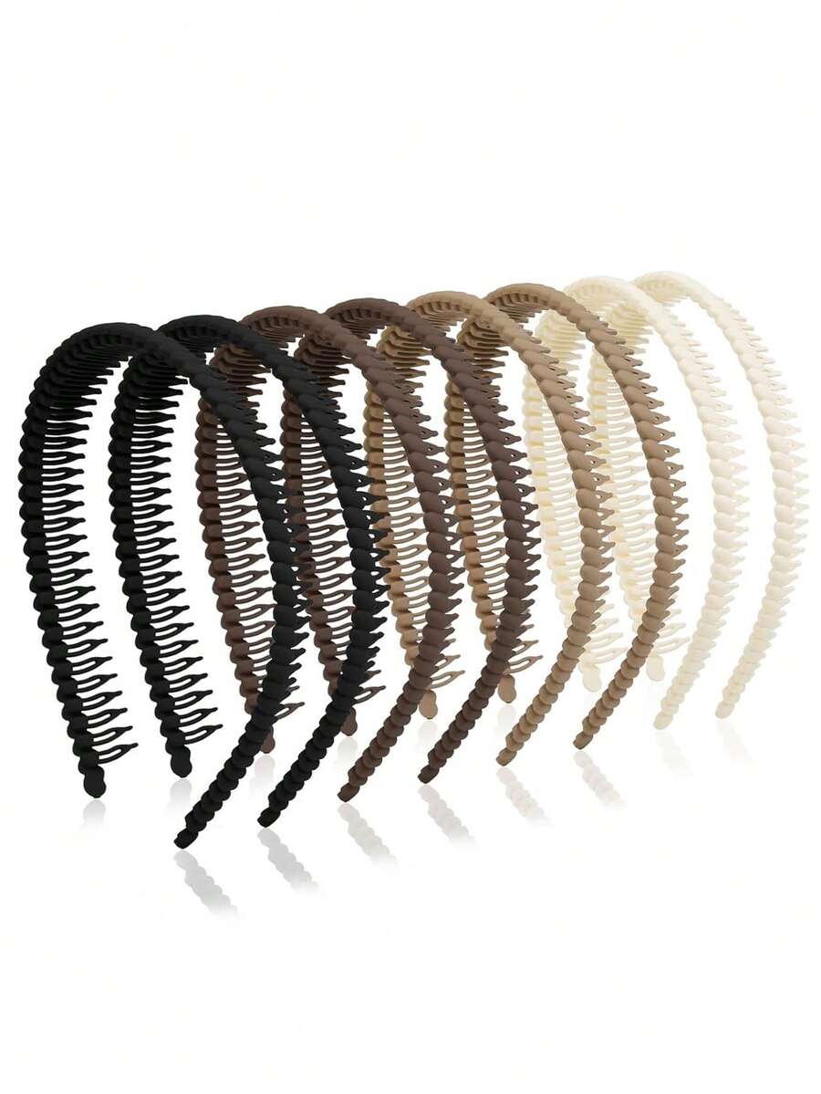8pcs Women's Non-Slip Tooth Hair Bands, Plastic Hair Bands With Teeth, Women Hair Bands, Wave-Shaped Women Hair Bands, Fashion Hair Accessories For Women Headbands Hairband Hair Hoop - Multicolor - View 1