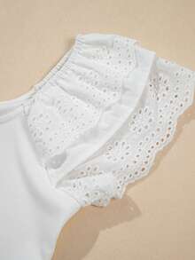 Acelitt Summer White Minimalist Ruffle Sleeve Fitted Top Casual - White - View 8