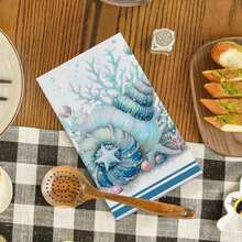 2/4 件套沿海航海厨房毛巾 - 超柔软超细纤维洗碗布，吸水珊瑚和海星海滨茶巾，适用于农舍厨房浴室装饰，卡通编织毛巾，40x60cm - 夏季礼物