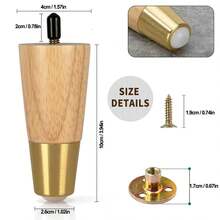 4pcs Solid Wood Furniture Legs, 4-Inch Round Medieval Wooden Couch/Sofa/Cabinet/Vanity Replacement Legs - Beige - View 3