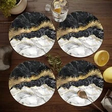 1 件/2 件/4 件，15.35 英寸/39 厘米/39*39 大理石纹圆形硅胶杯垫，奢华金箔画纹理，适用于厨房、餐厅、餐桌、茶几和吧台，可清洗和重复使用，用于餐具和杯子干燥