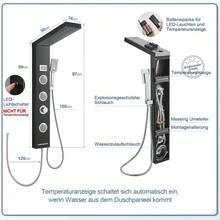 ROVOGO LED Duschpaneel mit Armatur, 5 Funktionen Duschsäule mit Einhebelmischer, Wasserfall, Regendusche, Massagedusche, Wanneneinlauf und Handbrause, Duschpaneele Komplett aus Edelstahl Gebürstet - 1(1)	 Schwarz mit Temperaturanzeige - Übersicht 8