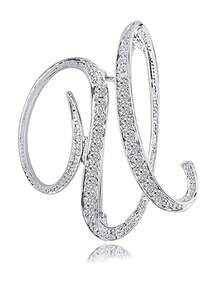 1 件 A-Z 26 个字母别针胸针镀银金属胸针别针-透明水晶首字母胸针 - 銀色 - 查看 20