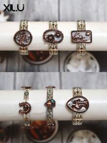 1pc Fashion Metal Flower Pattern Vintage Western Cowboy Style Adjustable Bracelet, Unisex