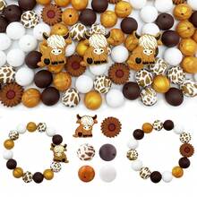 39pcs/Set Daisy & Highland Cow Shaped Silicone Beads - Suitable For DIY Jewelry Making, Pens, Necklaces, Keychains - Colorful Handmade Gift Set With Animal & Floral Patterns, Silicone Character Beads - 39PCS Daisy Cow Set - View 19