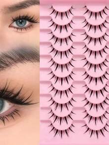 10 Pairs Clear Natural Simplified Cross Eyelashes, Korean Style - Black - View 5