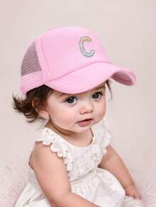 1pc A-Z Letters Baseball CapBaby Boy Toddler Softbrim Pink Sun Baseball Cap, Suitable For Boys And Girls Daily Outing Summer Baby Items Peaked Cap - 1PC - View 2