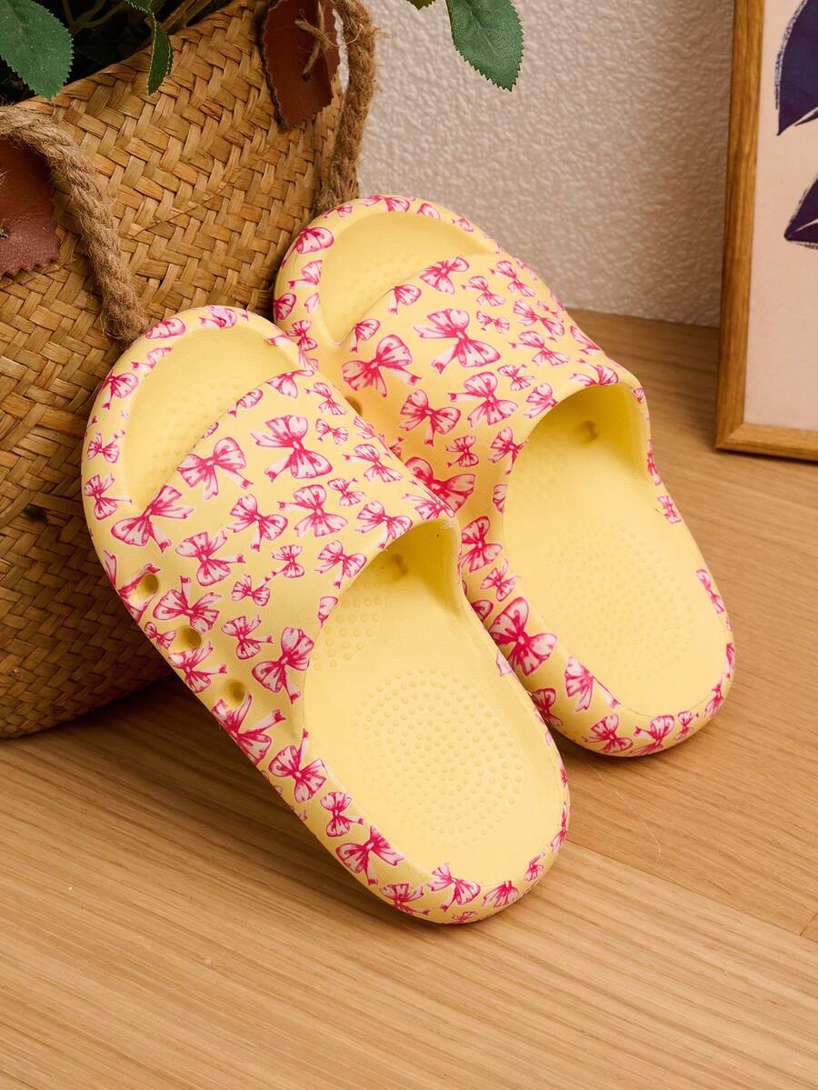1 đôi dép xốp màu hồng in nơ thời trang cho bé gái, thoải mái, nhẹ, mềm, chống trượt, bền, thích hợp cho mùa xuân/hè. - Màu vàng - Xem 1