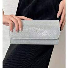 Chain Evening Bag Luxury Rhinestone Decor Underarm Banquet Clutch Cylinder Type Purse Women Female - Blue - View 4