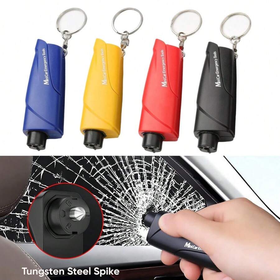 4 Pack Portable Car Window Breaker Keychain With Seatbelt Cutter, 3-In-1 Glass Breaker And Seat Belt Cutter, Car Emergency Escape Tool With User Manual For Land And Underwater
