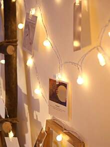 1pc 1.5/3/6m Indoor Room Decor White Ball String Lights, Bedroom Decor Photo Clip String Lights, Nursery Decor String Lights, Christmas Tree Decor String Lights, Home Decor LED Fairy Lights - 黃光 - 查看 3
