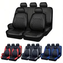 5pcs Car Seat Covers, Leather PVC Material, Quilted Design Suitable For Midsize And Small Vehicles, Four Seasons Universal, Diamond Pattern - one-size - View 12