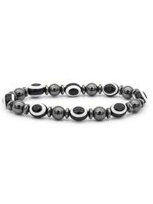 1 piezaJoyería de pulsera magnética elástica de mujer con dije de cuentas planas de ojo azul - Negro - Ver 3