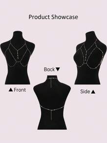 Two Pieces Sexy Rhinestone Chain Decorated Body Jewelry For Women, Fresh And Sweet Chest Chain With Personalized Tassel And Rhinestone Pendant, Sexy Women Steel Body Chain Collarbone Chain, For Rave