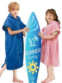 1pc Kids Hooded Bath Robe, Quick Dry Thick Soft Coral Fleece, Absorbent Bathrobe For Beach, Pool, Shower, Home Use - Multicolor - View 9