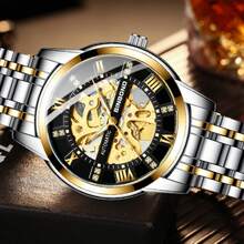 1pc Luxury Men's Automatic Skeleton Tourbillon Watch With Diamond Markers & Luminous Hands – 50M Waterproof, Japanese Mechanical Movement, 316L Stainless Steel Two-Tone Case, Transparent Glass Back – Premium Business Gift For Dad/Birthday/Friends - 彩色 - 查看 4