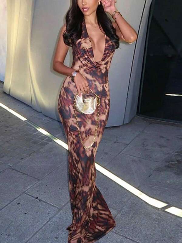 Women's Sexy Tie Dye Figure-Hugging Halter Dress