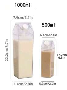1pc Multifunctional Portable Large Capacity Square Milk Cup, Food Dispenser, Multipurpose, Sealed, Milk Storage Bottle, Juice, Beverage, Transparent Dispenser Bottle