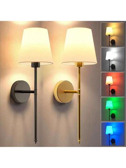 Moderne RGB Wand Lamp Bedside ation Fixtures Minimalist Lights Iron Fabric Lampshade Black/Gold E27 Rechargeable Bulb Sconce Indoor Lighting Living Room Kitchen Isl Bedroom Dining Hallway Coffee Shops Aisle Balcony Luxe Home Corridor Loft Garden Porch Doorway Bulb)