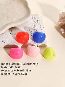 5 件套女士复古树脂戒指套装，时尚糖果色立方体设计戒指，派对珠宝礼物